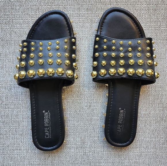 Cape Robbin Shoes - Cape Robbin Gold Studded Slide Sandals